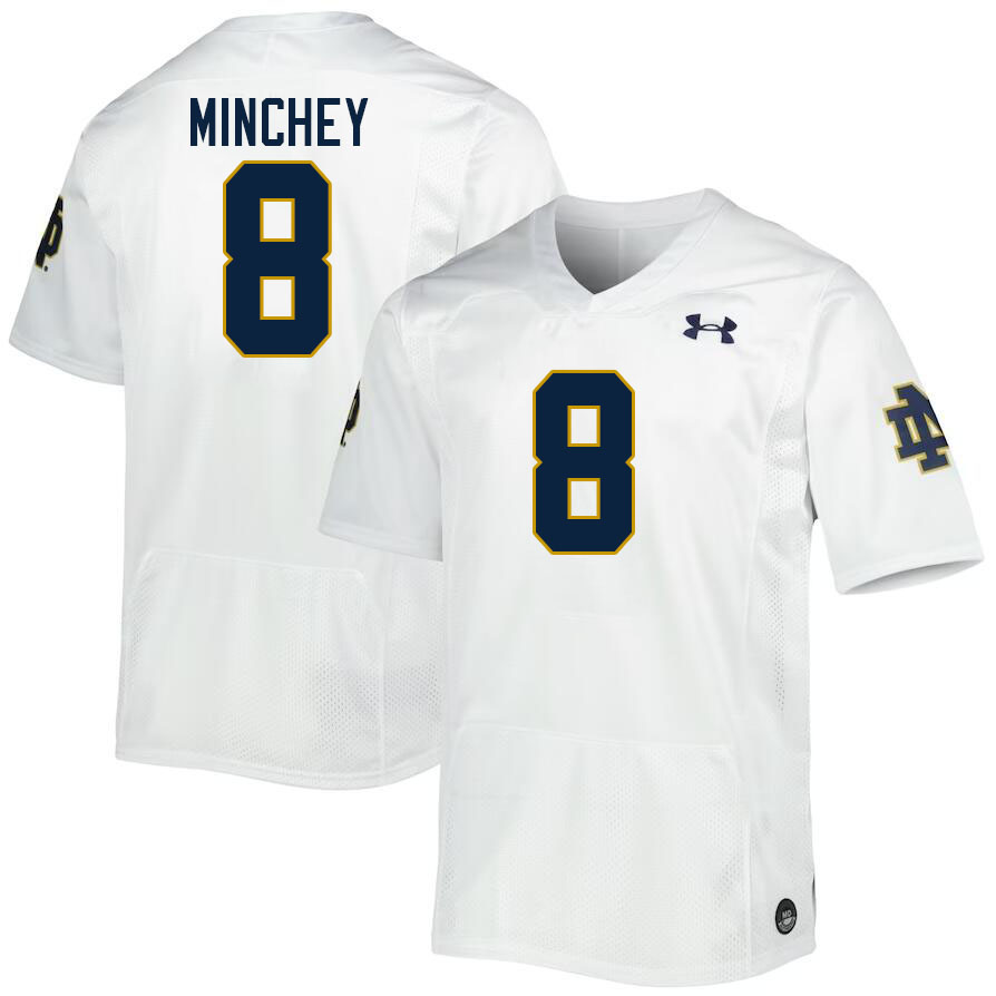 Men #8 Kenny Minchey Notre Dame Fighting Irish College Football Jerseys Stitched-White - Click Image to Close